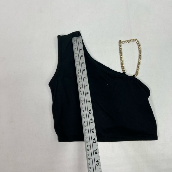 #1681 Omt Fashions Black Crop Top With Gold Chain Strap | Size: M - Picture 2 of 4